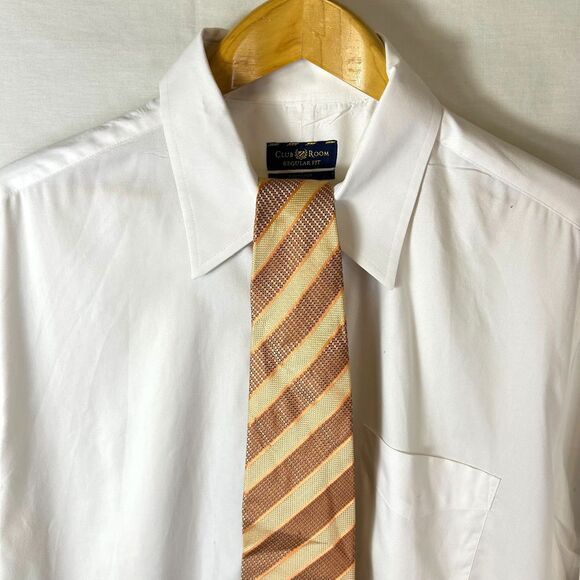 Vintage Dona/Dona Tan Orange Brown Diagonal Stripe 100% Silk Long Tie - Picture 3 of 9